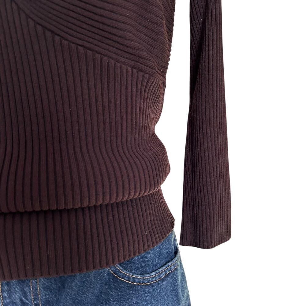 Cache Brown Gold Ribbed Tube Top Shirt Womens Sz Large Y2K V Neck 3/4 Sleeve - Picture 10 of 16